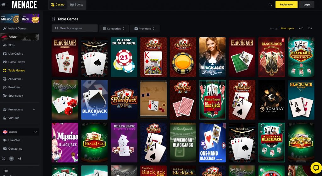 Table Games Menace King Casino