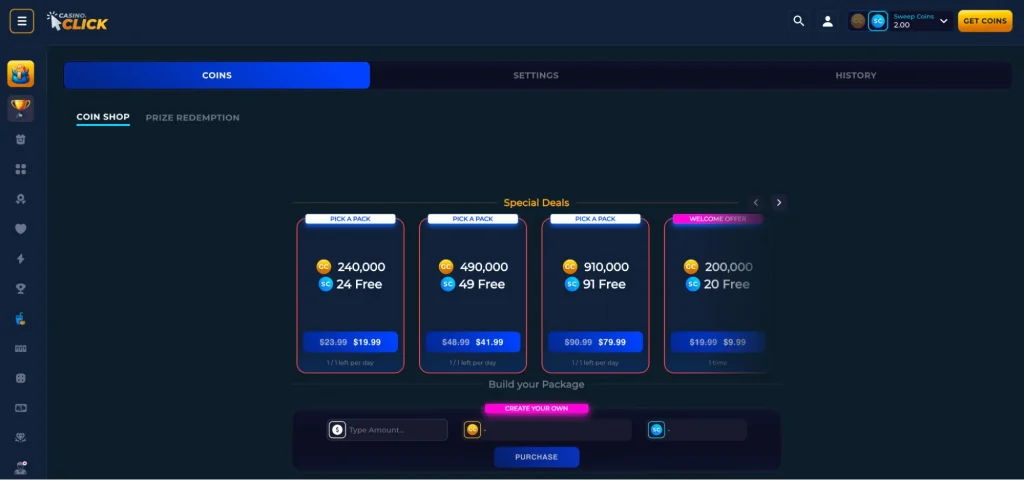 Click Casino coin shop