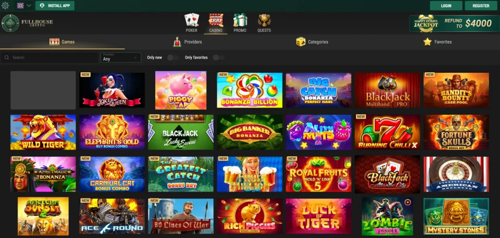 FullHouseCrypto casino lobby