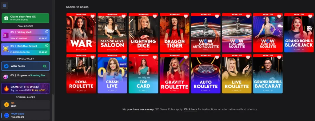 Live dealer section