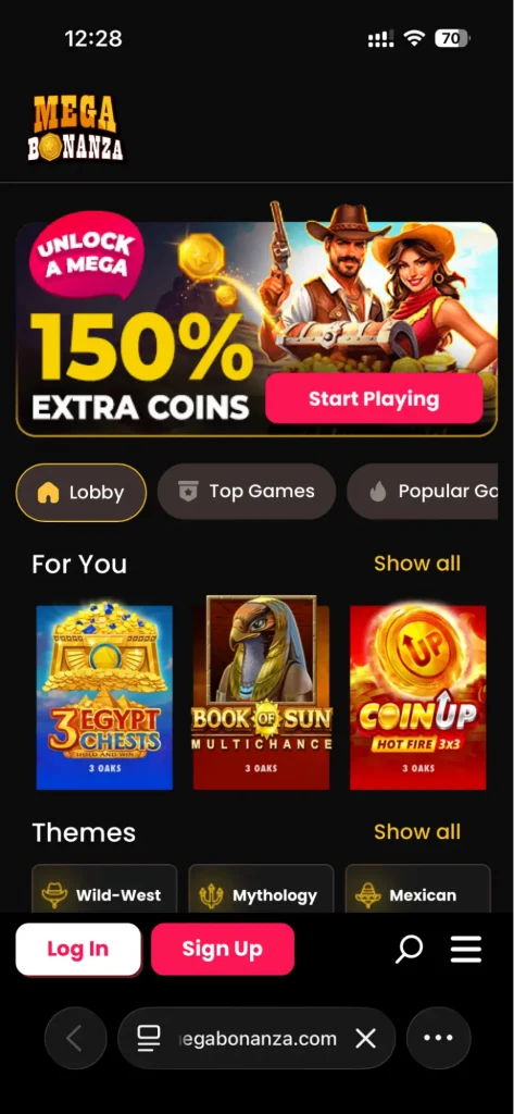 Mobile casino interface