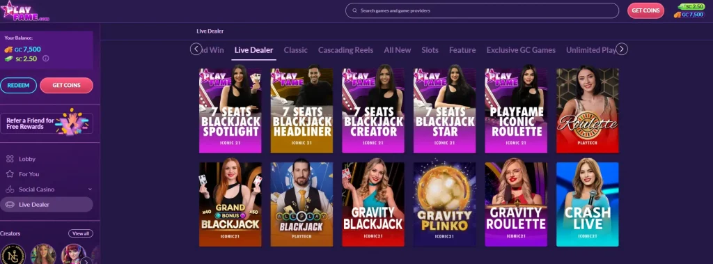 PlayFame Casino Live