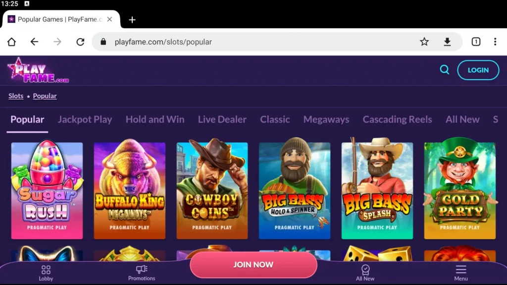 PlayFame casino mobile