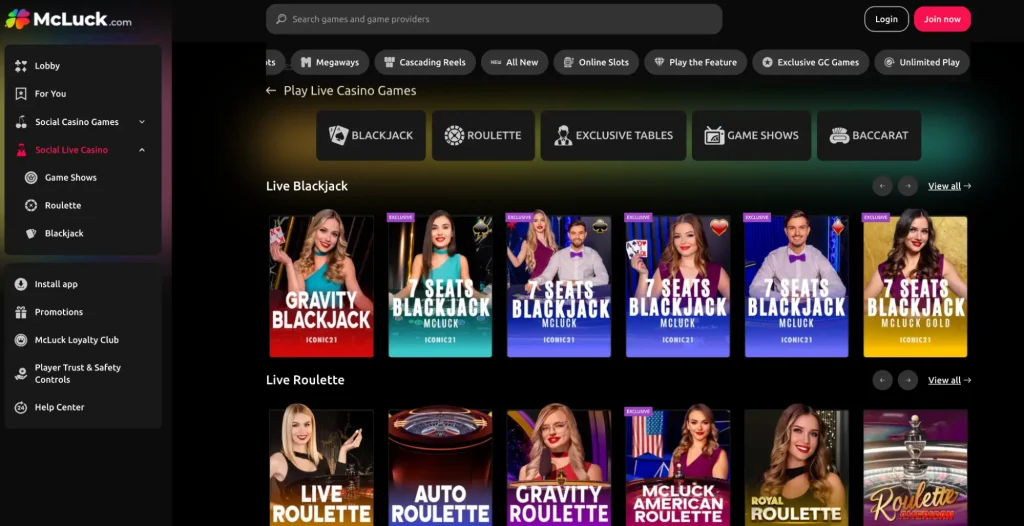 Social live casino