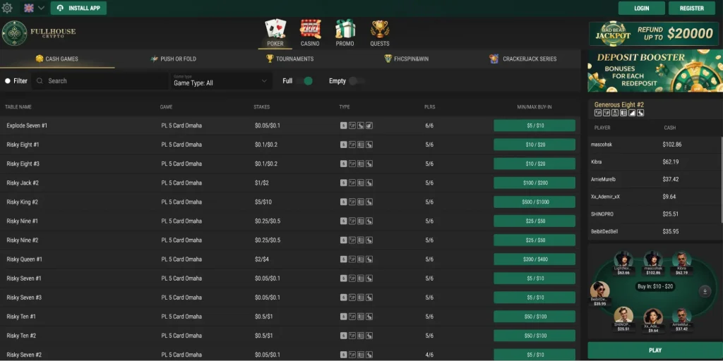 The Poker section of the site