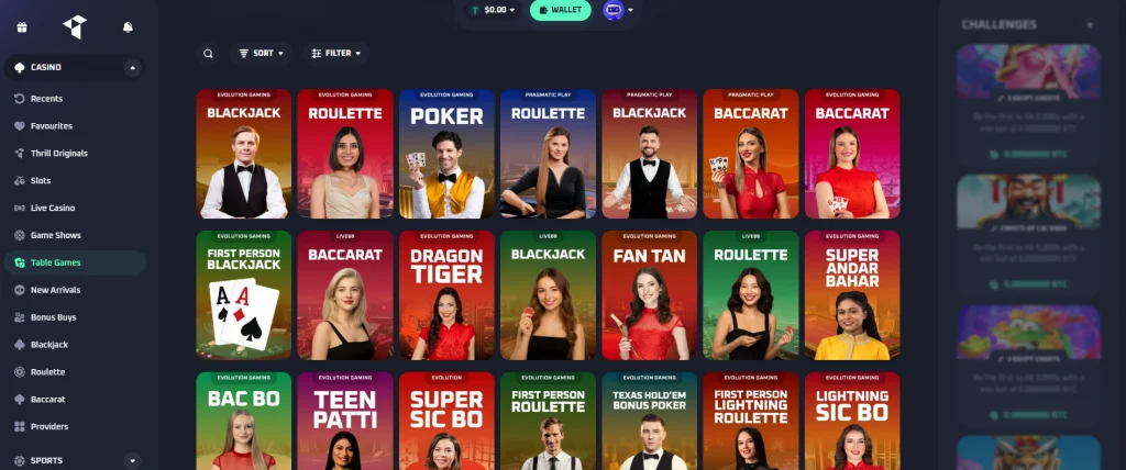 Thrill casino tables