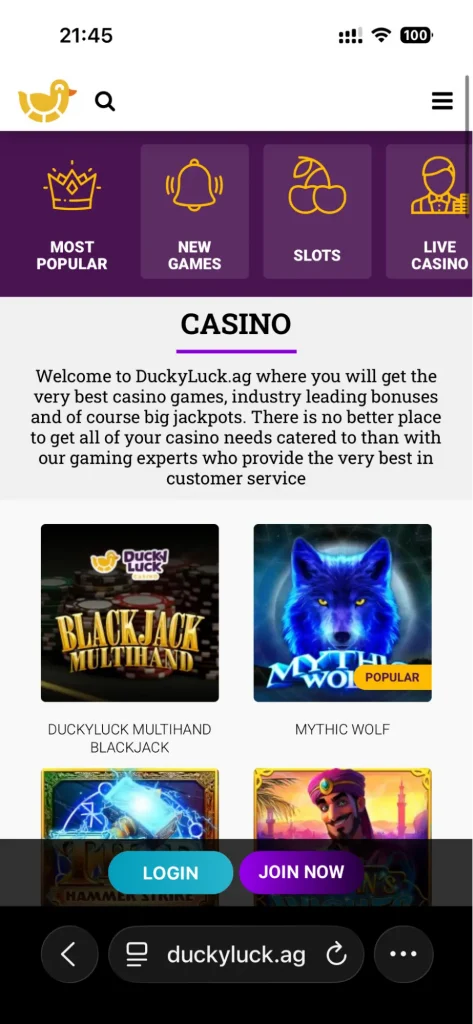 DuckyLuck on mobile