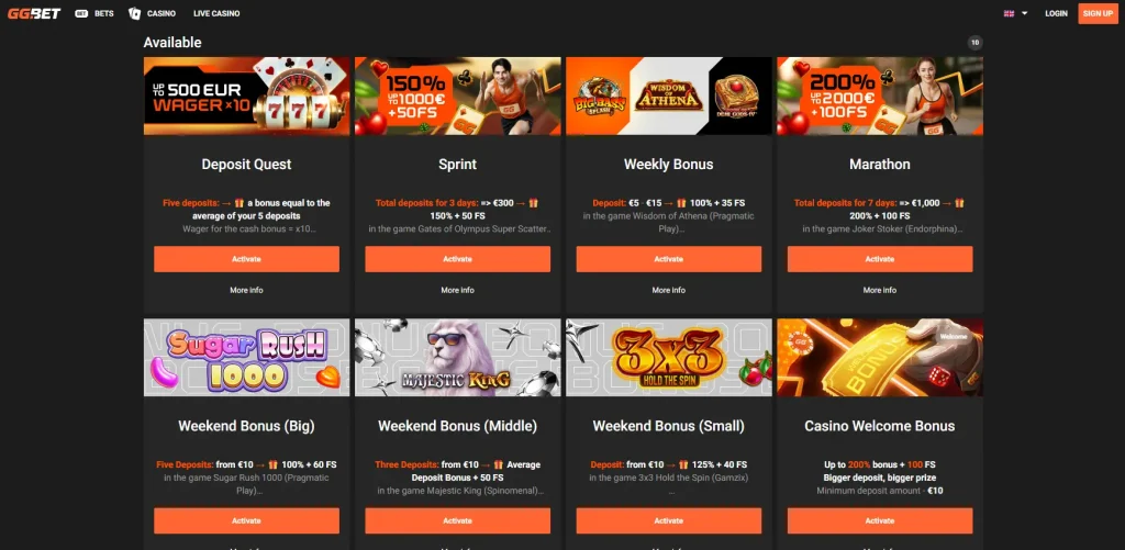 10 current casino offers