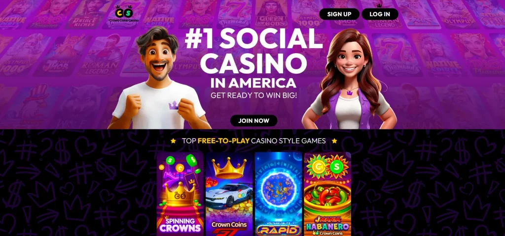 Crown Coins Casino no deposit bonus - main page before registration