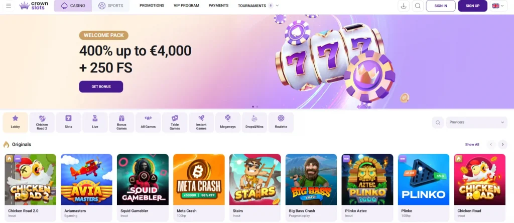 Crown Slots no deposit bonus home page