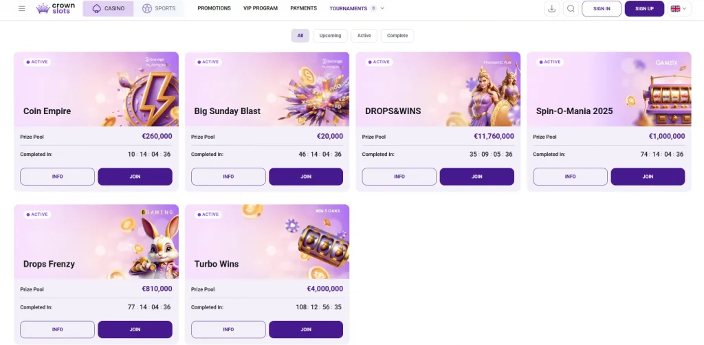 Crown Slots tournaments