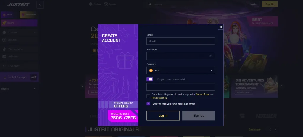 Justbit registration online