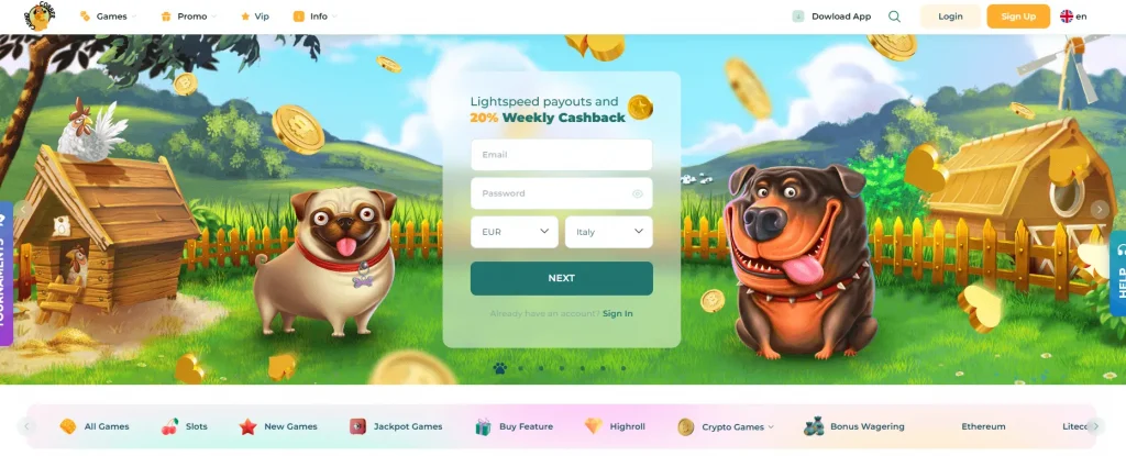 Main sign-up page