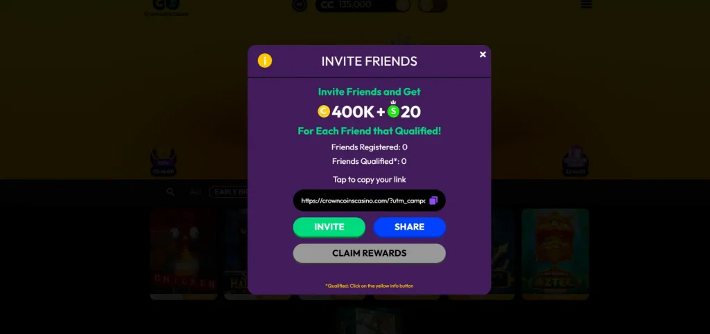 Referral Crown Coins Casino no deposit bonus