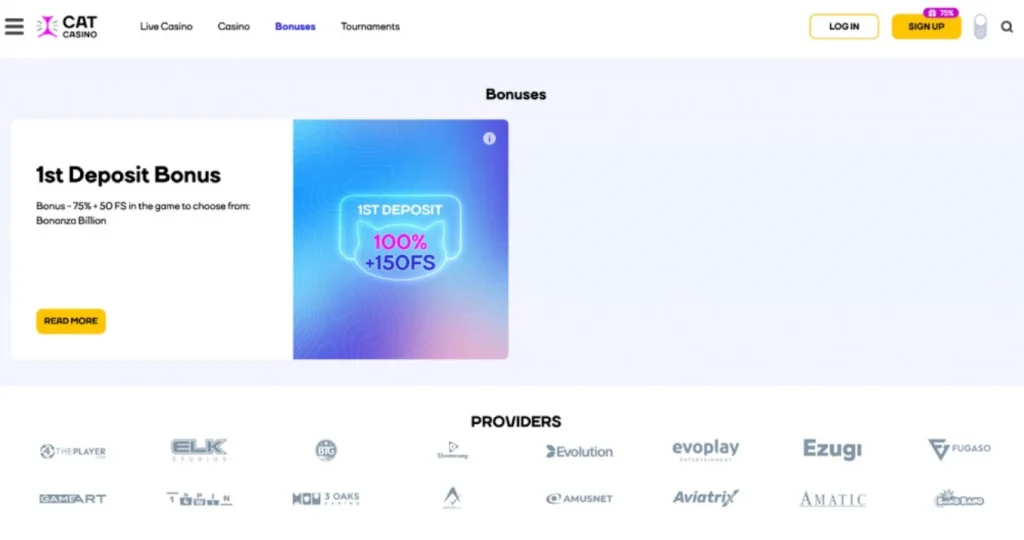 The casino promo page