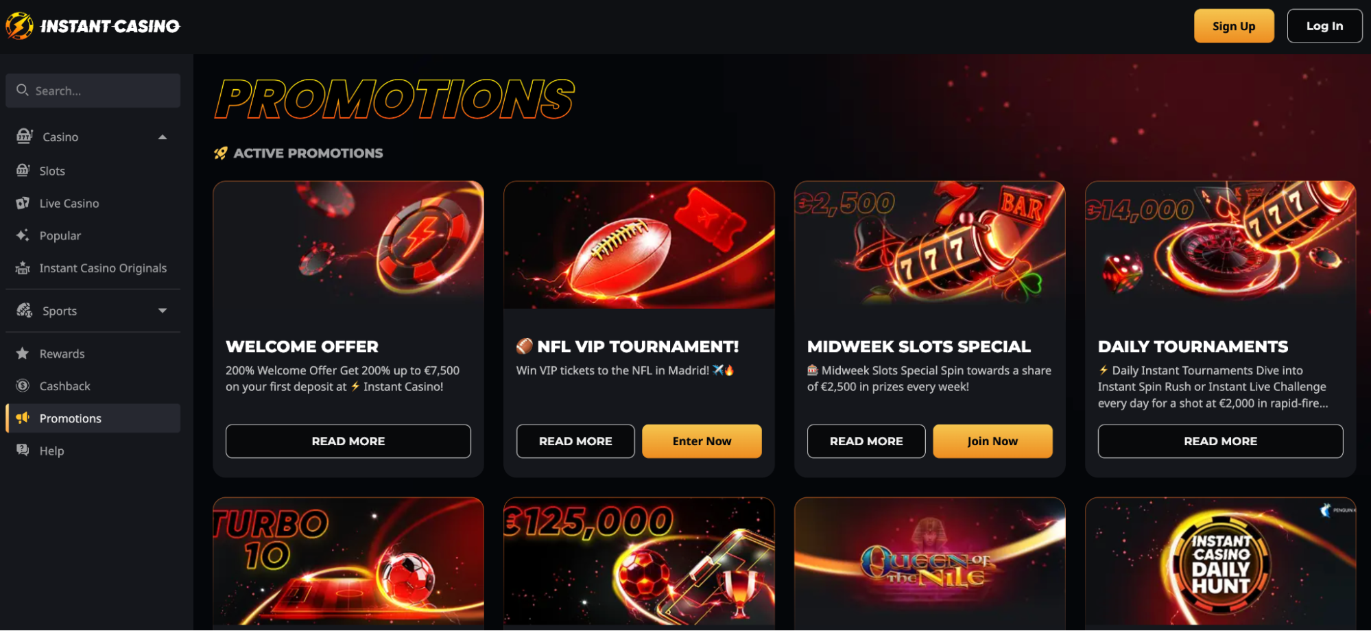 Instant Casino bonus promotiepagina