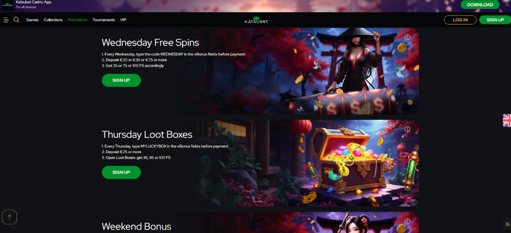 Scrolling down the list of weekly bonuses