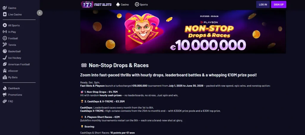 Fast Slots casino bonus tournament