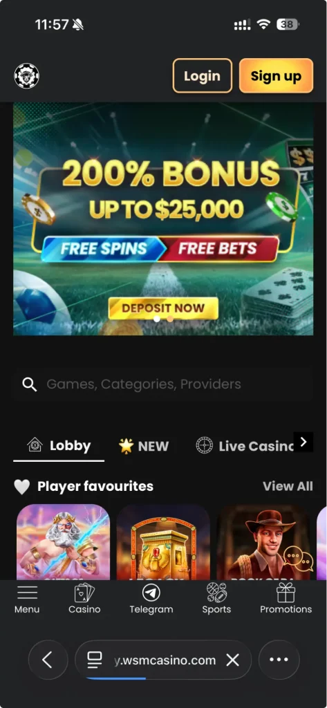 Mobile casino lobby