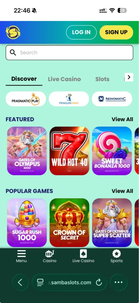 Samba Slots on mobile