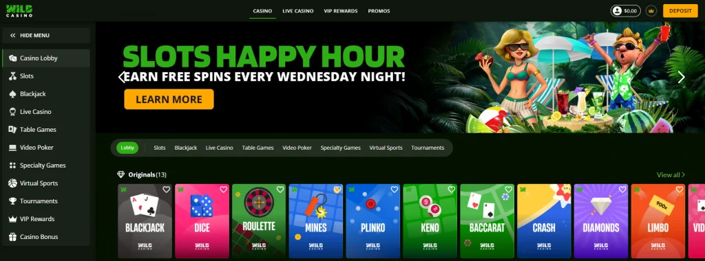 Wildcasino main page