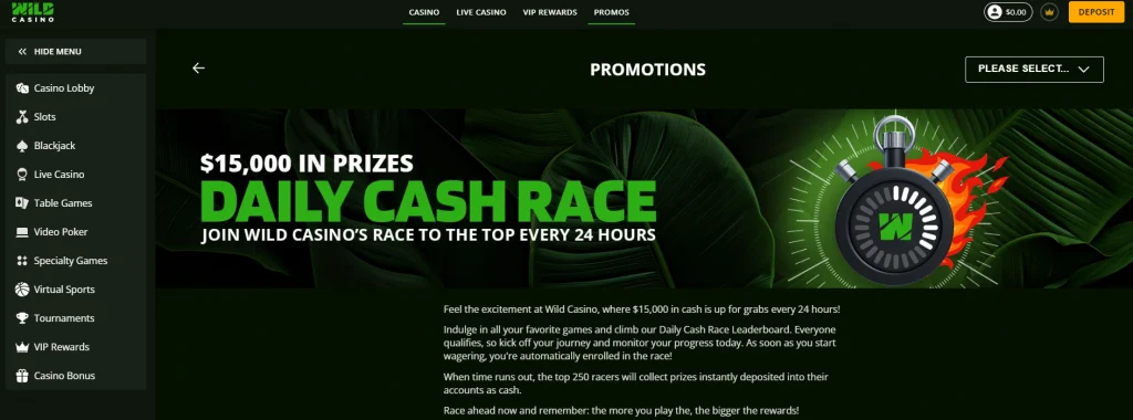 Wildcasino race bonus