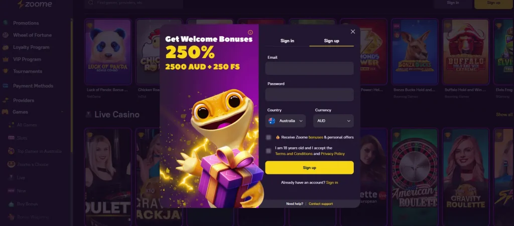 Zoome registration window