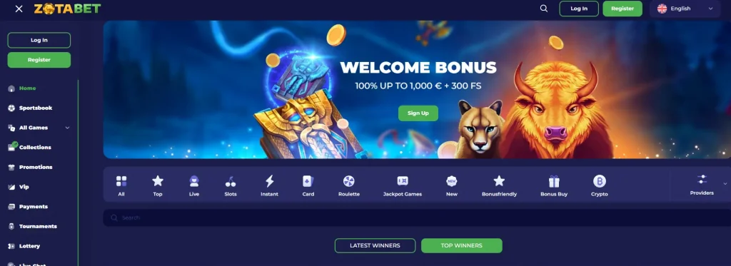 Zotabet bonus advertised on the main page