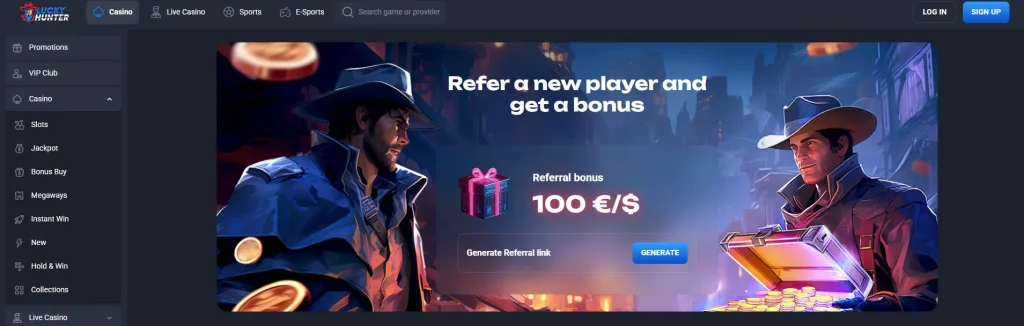 It’s a Lucky Hunter casino no deposit bonus for the refferal