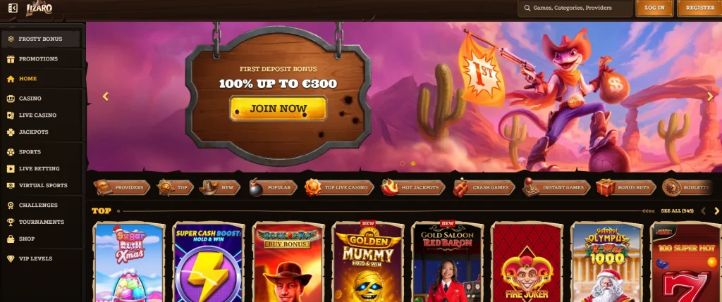 Lizaro bonus on the main page