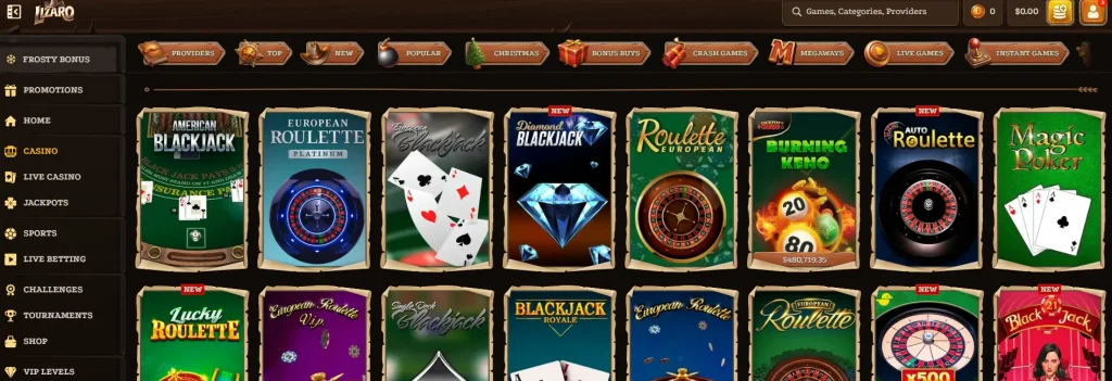 Lizaro online casino table games