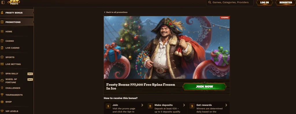 Seasonal alternative to FatPirate casino no deposit bonus