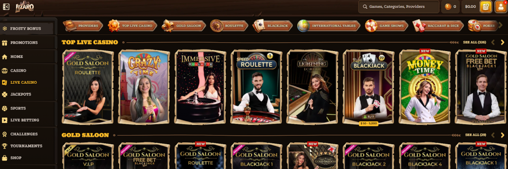 Lizaro online casino live dealer games