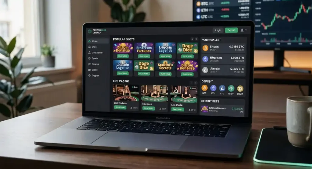 crypto gambling guide showing modern crypto casino interface with bitcoin payments