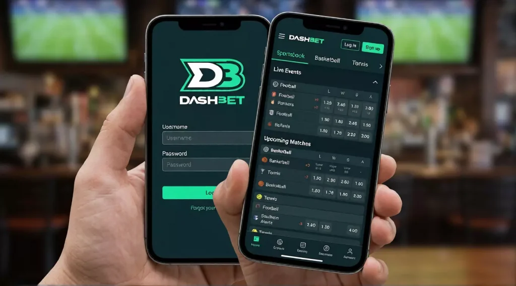 Dash Bet login page and mobile betting interface
