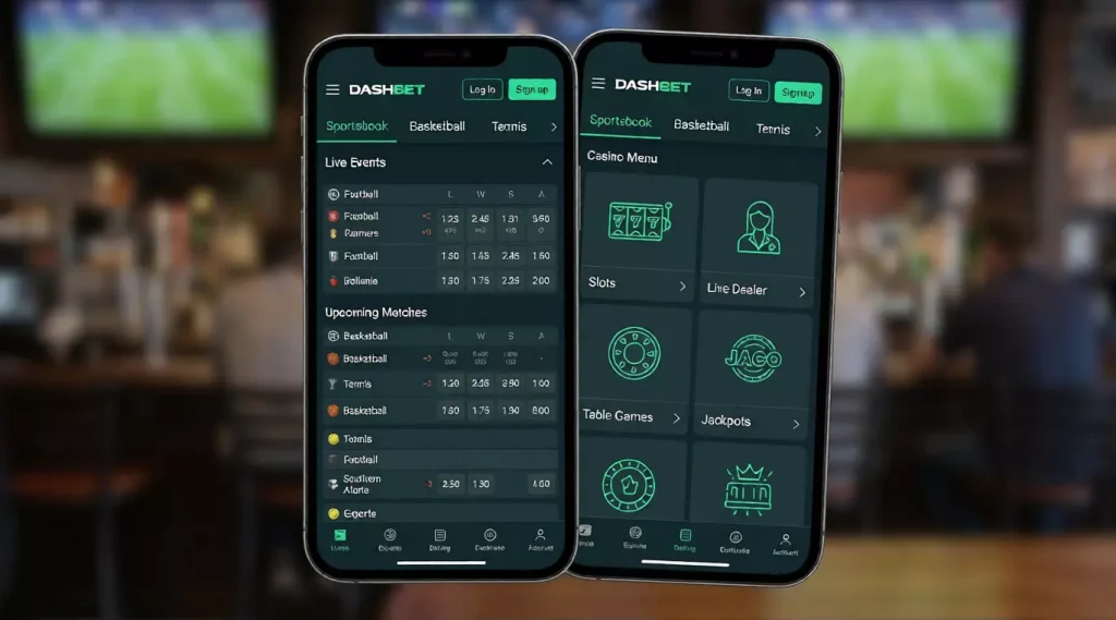Dash Bet betting platform dashboard with sportsbook and casino sections
