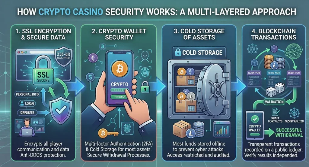how crypto casino security works using encryption blockchain and crypto wallets
