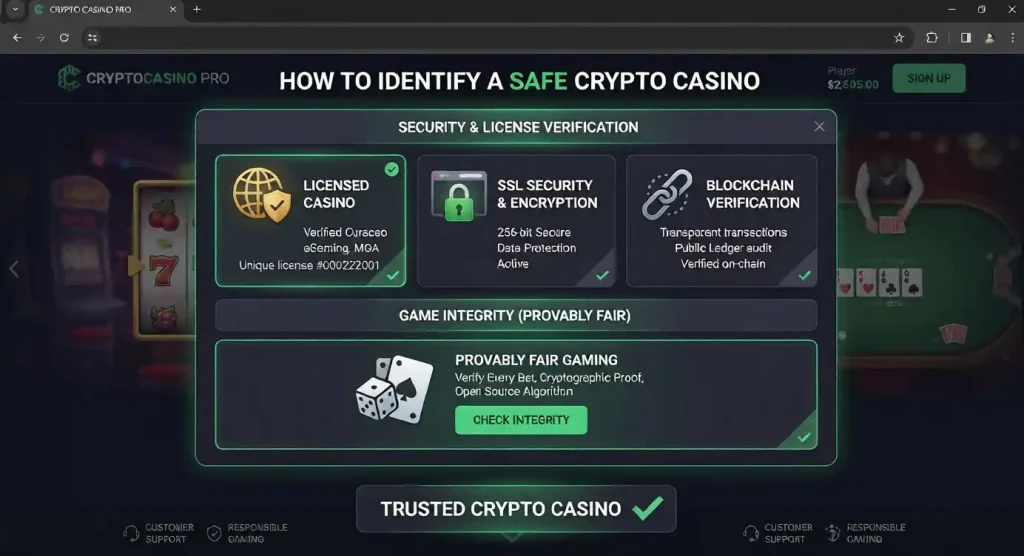 how to identify a safe crypto casino with license and provably fair verification