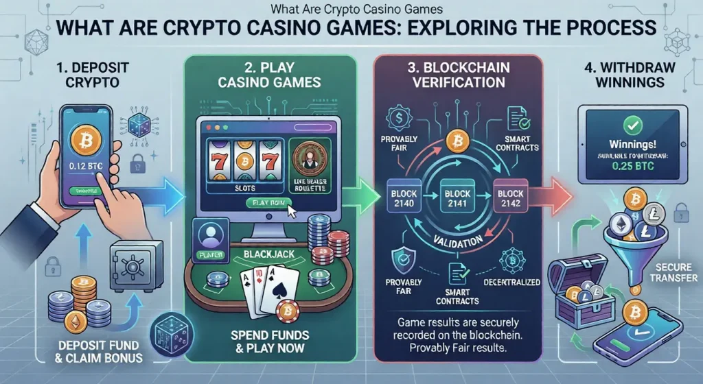 how crypto casino games work using cryptocurrency deposits and blockchain payments